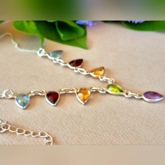 925 Sterling Silver Citrine Garnet Topaz Peridot  Necklace - Picture 1 of 6